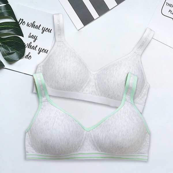 

Girls 2pcs Contrast Binding Bralettes, Light grey