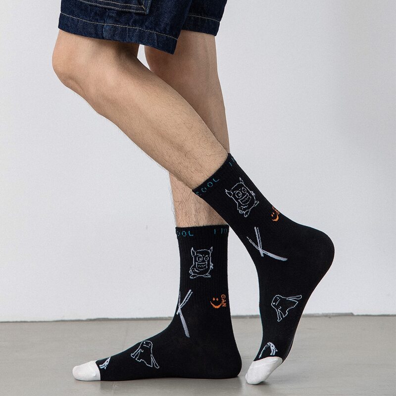 

Guys Cartoon Graphic Crew Socks, Black