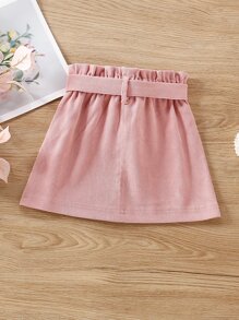 SHEIN Toddler Girls Solid Button Front Belted Skirt - Pink - View 2