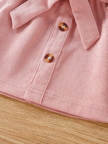 SHEIN Toddler Girls Solid Button Front Belted Skirt - Pink - View 3