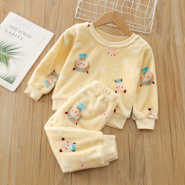 

Toddler Girls Star & Bear Print Flannel Pullover & Sweatpants, Yellow