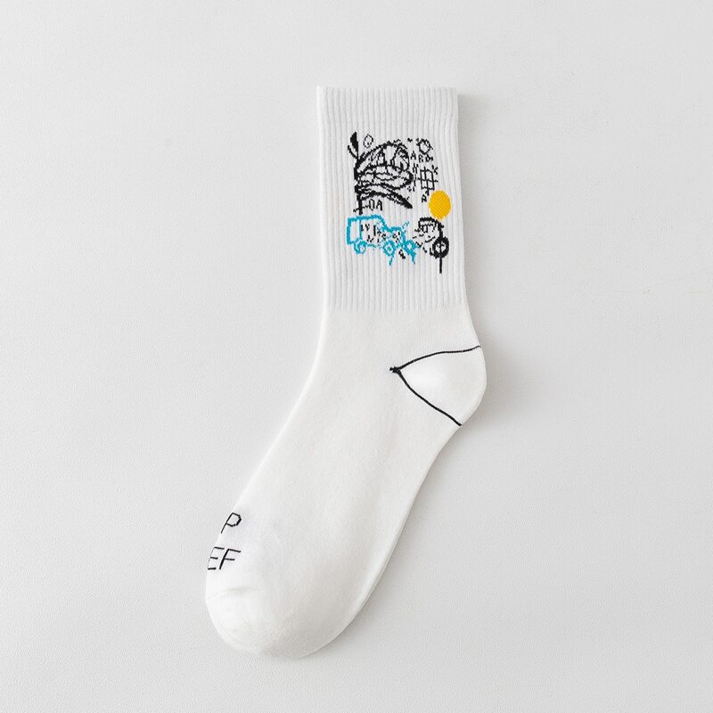 

Guys Cartoon Graphic Crew Socks, White