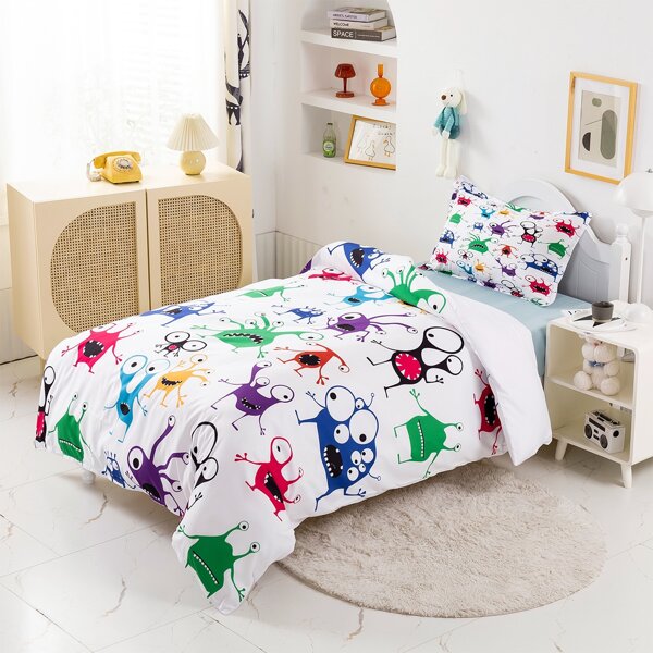 

Cartoon Monster Kids Duvet Cover Set Without Filler, Multicolor
