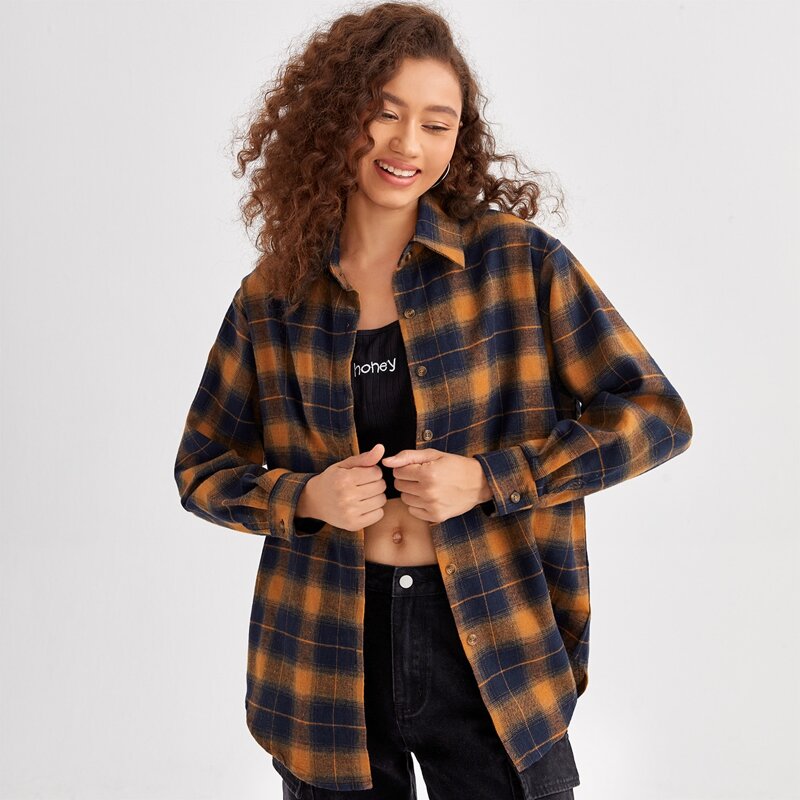

Plaid Button Front Blouse, Multicolor