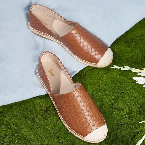 

Two Tone Braided Pattern Espadrille Panel Flats, Brown