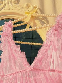 Vestido para dormir transparente con corazón de malla - Rosa - Ver 4