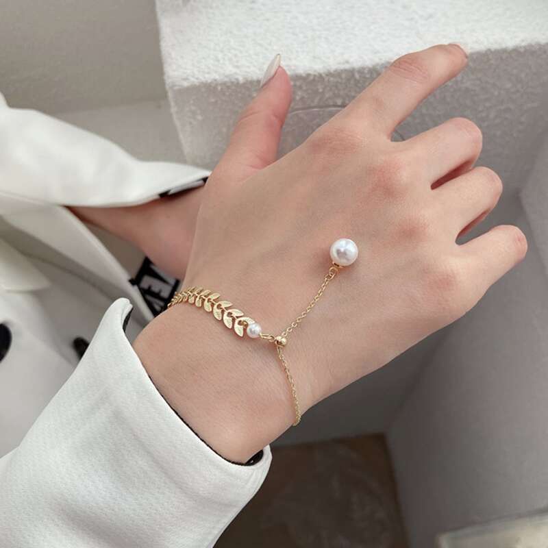 

Faux Pearl Decor Chain Bracelet, Gold