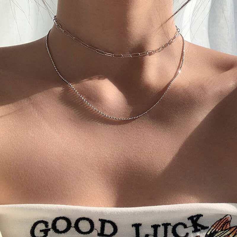 

Minimalist Layered Chain Necklace, Silver
