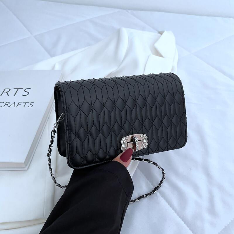 

Quilted Flap Shoulder Bag, Black