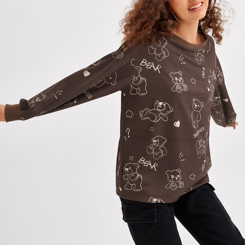 

Bear Print Sweatshirt, Chocolate brown