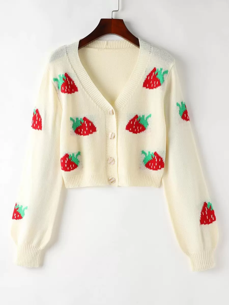 SHEIN Unity Strawberry Pattern Cardigan - Multicolor - View 1
