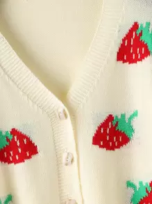 SHEIN Unity Strawberry Pattern Cardigan - Multicolor - View 4