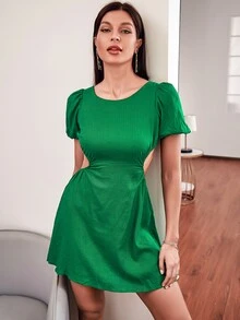 Tied Open Back Solid Dress - Dark Green - View 5