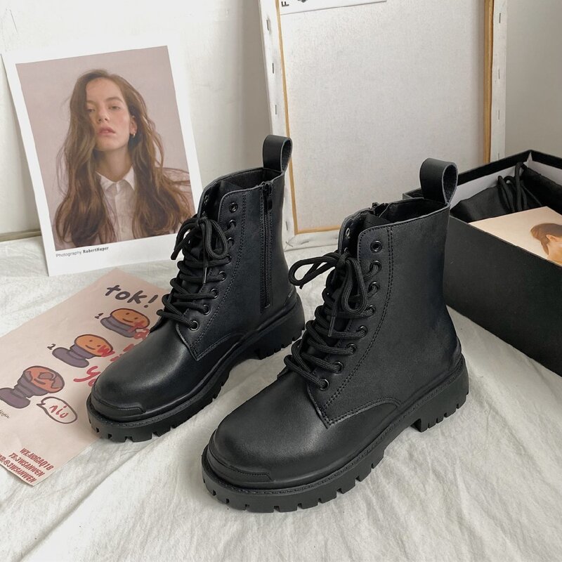 

Lace-up Front Combat Boots, Black