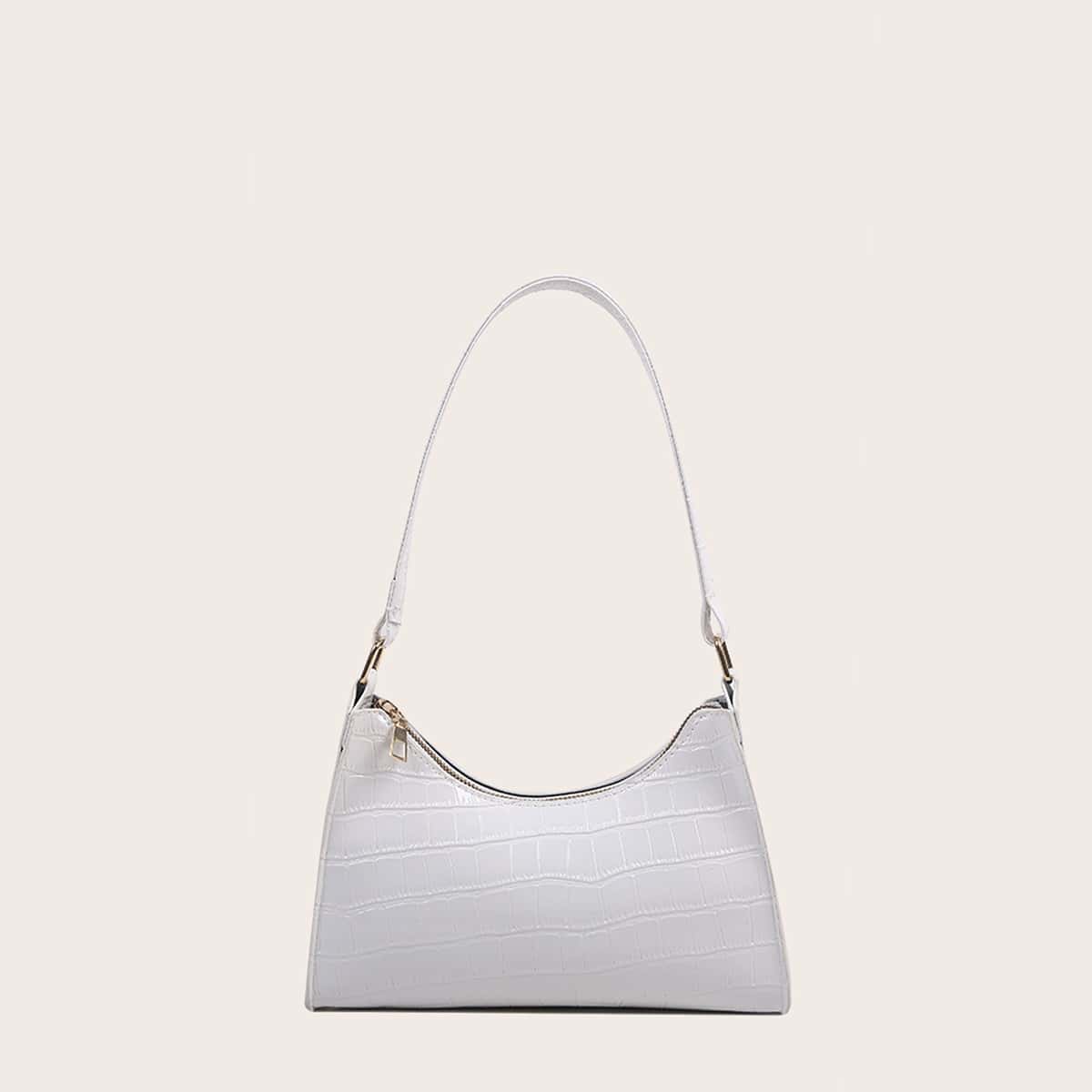 

Croc Embossed Shoulder Bag, White
