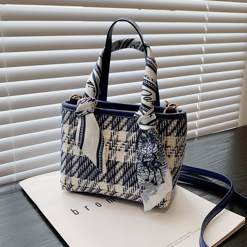 

Scarf Decor Satchel Bag, Blue