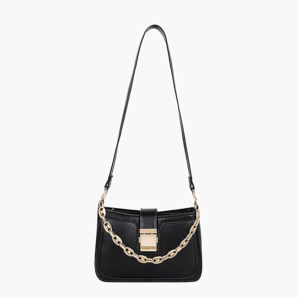 

Push Lock Satchel Bag, Black