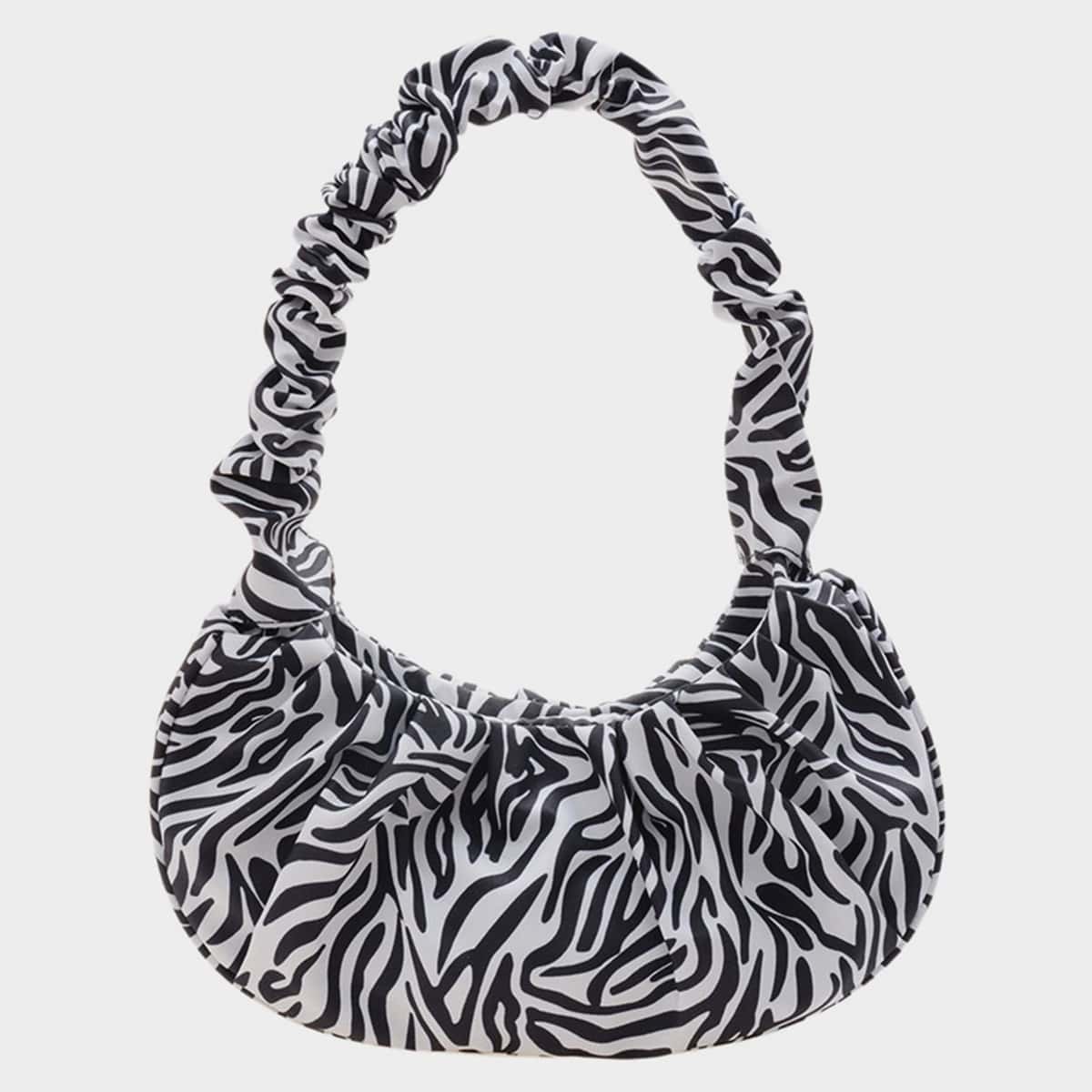 

Zebra Striped Shoulder Bag, Black and white