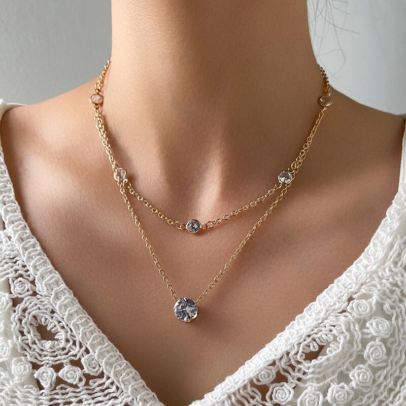 

Rhinestone Decor Layered Necklace, Gold