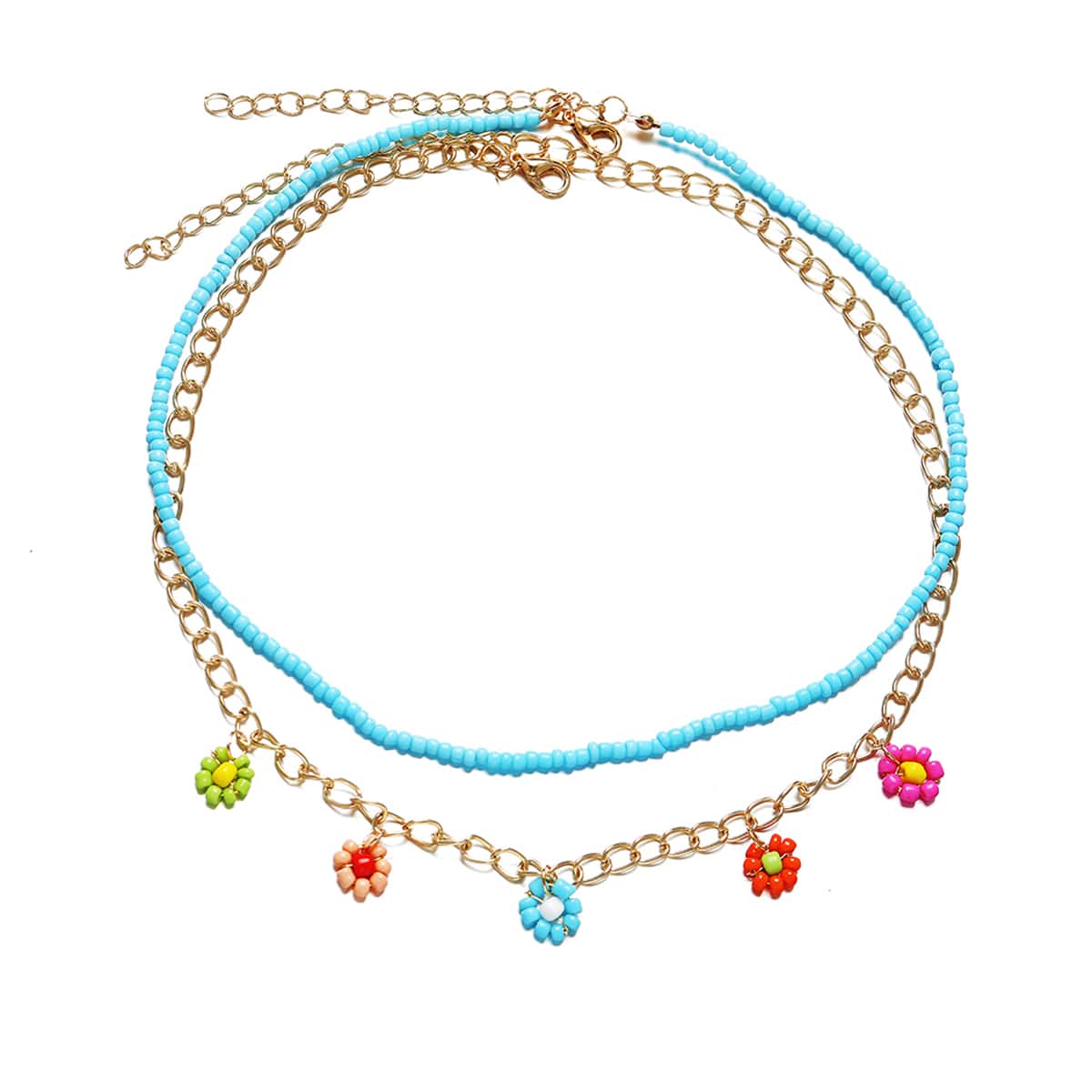 

2pcs Floral Beaded Necklace, Green