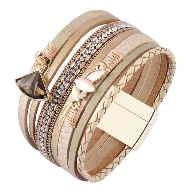 

Rhinestone Decor Layered Bracelet, Khaki