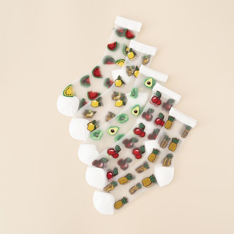 

5pairs Fruit Print Crew Socks, Multicolor