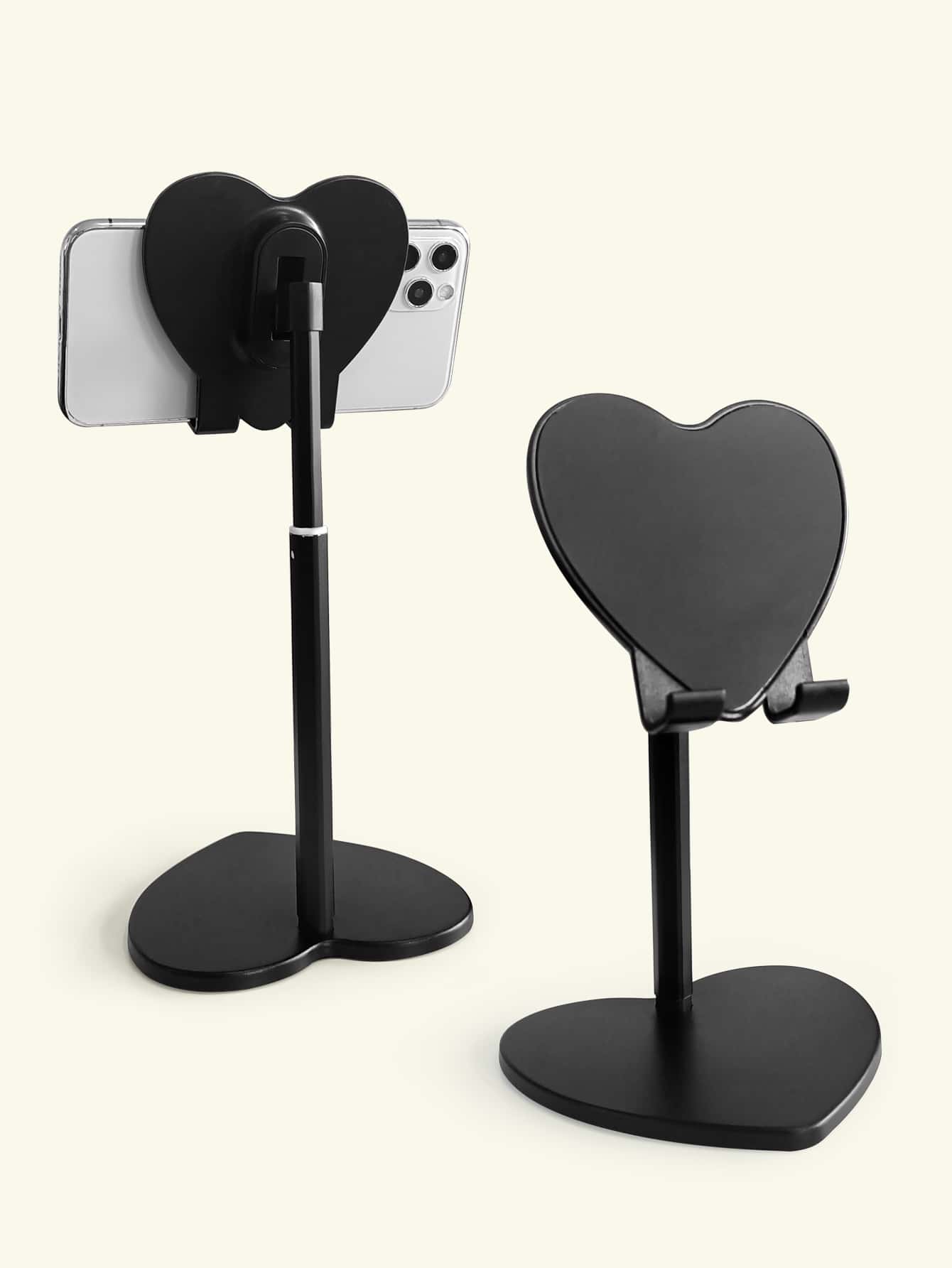 Soporte de escritorio con forma de corazón compatible con iPhone, teléfonos Android, regalo para cumpleaños, familia, amigos, soporte para teléfono, accesorio para teléfono - Negro - Ver 1