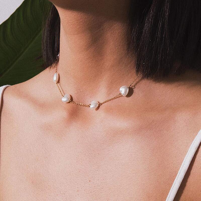 

Faux Pearl Decor Necklace, Gold