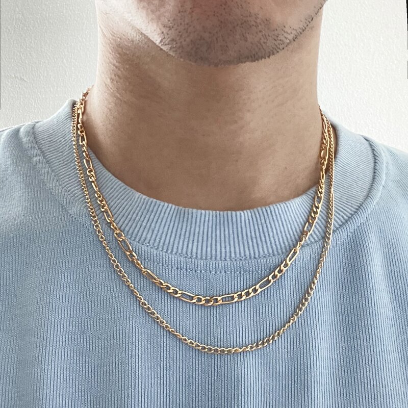 

Guys Minimalist Layered Chain Necklace, Gold