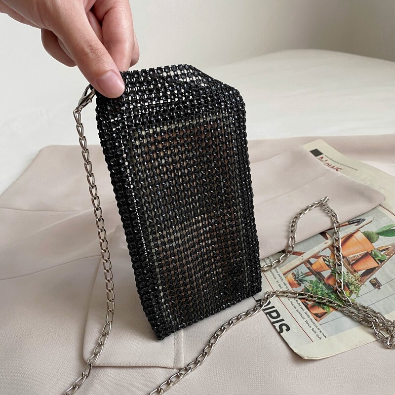 

Rhinestone Decor Crossbody Bag, Black