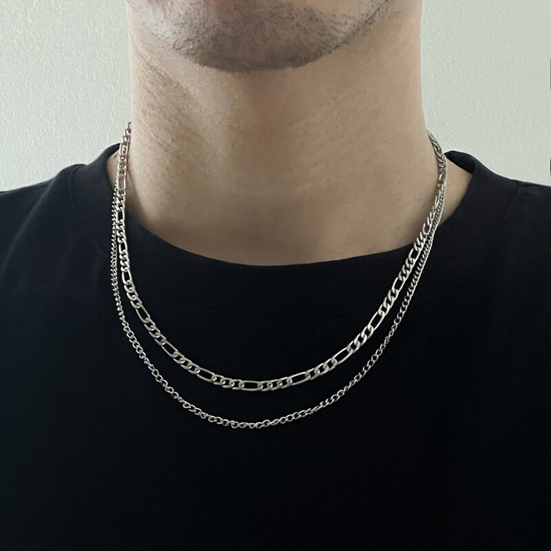 

Guys Minimalist Layered Chain Necklace, Silver