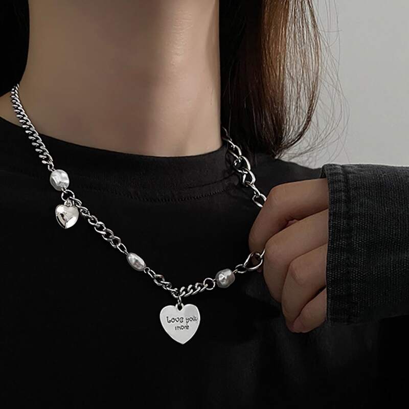 

Slogan Graphic Chain Necklace, Silver