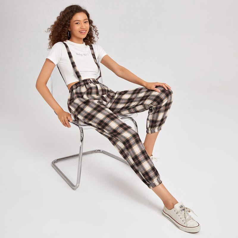 

Plaid Straps Pants, Multicolor