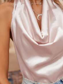 Satin Tie Back Backless Halter Top - Baby Pink - View 3