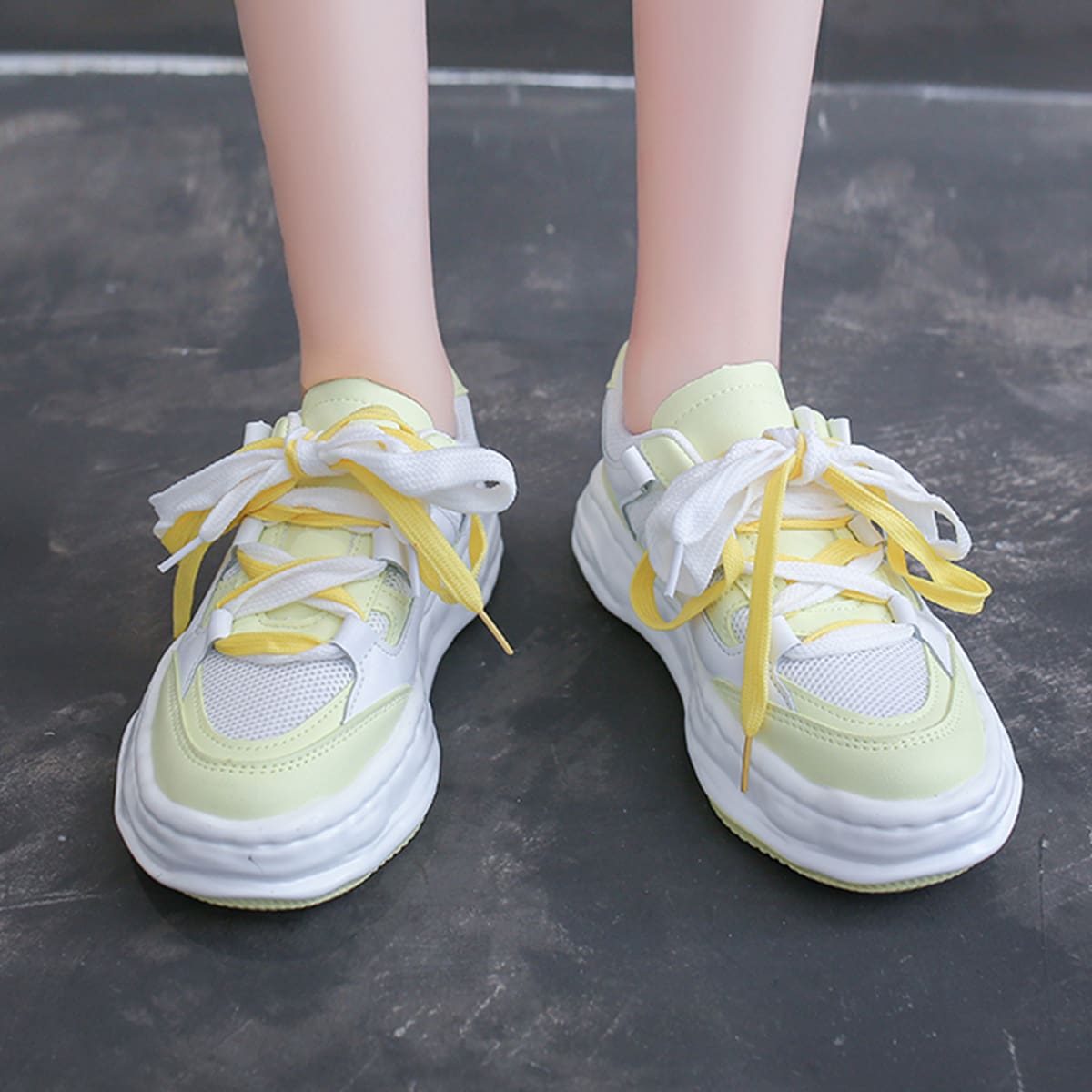 

Lace-up Front Mesh Panel Sneakers, Yellow