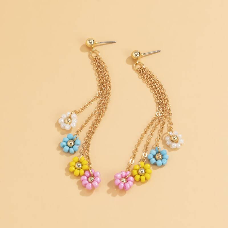 

Floral Beaded Earrings, Gold