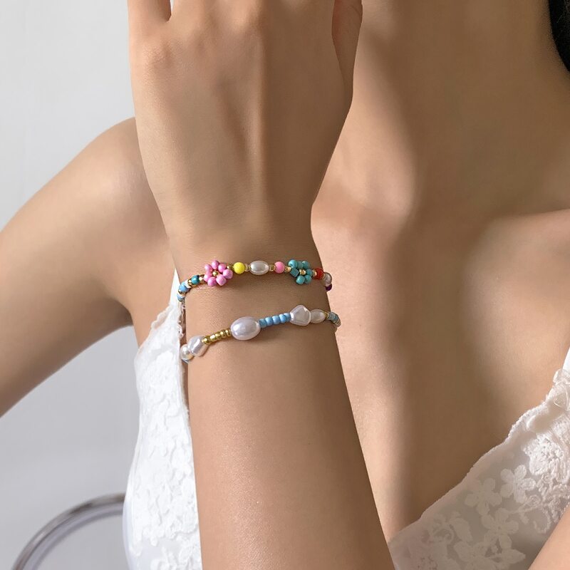

2pcs Beaded Decor Bracelet, Multicolor
