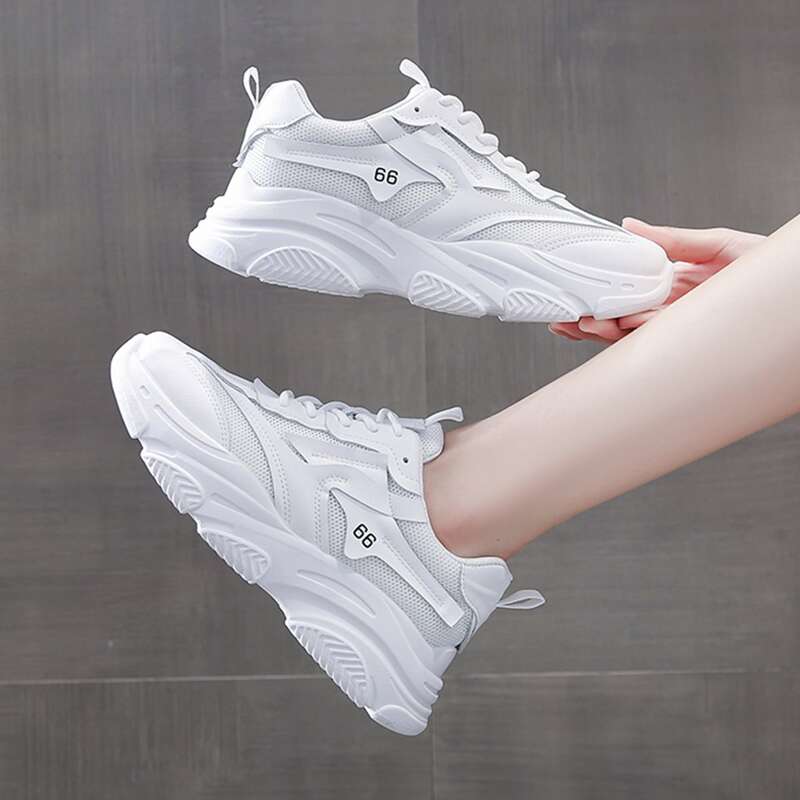 

Lace-up Front Mesh Panel Sneakers, White