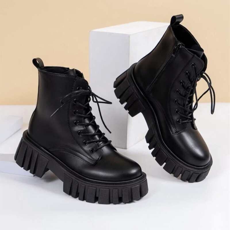 

Lace-up Front Combat Boots, Black