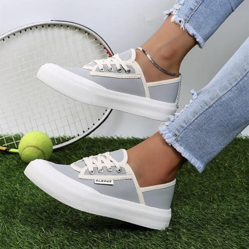 

Minimalist Lace Up Front Canvas Shoes, Grey