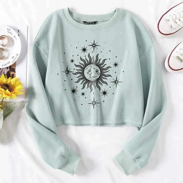 

Sun Print Drop Shoulder Sweatshirt, Green