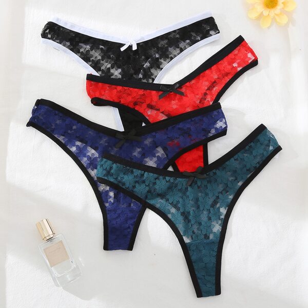 

Floral Lace Contrast Binding Thong, Multicolor