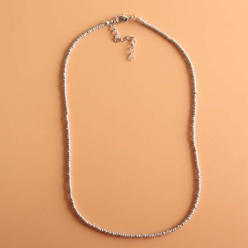 

Minimalist Beaded Necklace, Grey