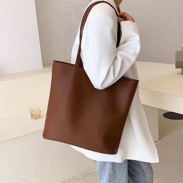

Minimalist Shoulder Tote Bag, Brown