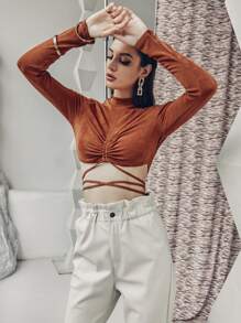 Chiquease Camiseta con cordón con nudo trasero - Óxido marrón - Ver 1