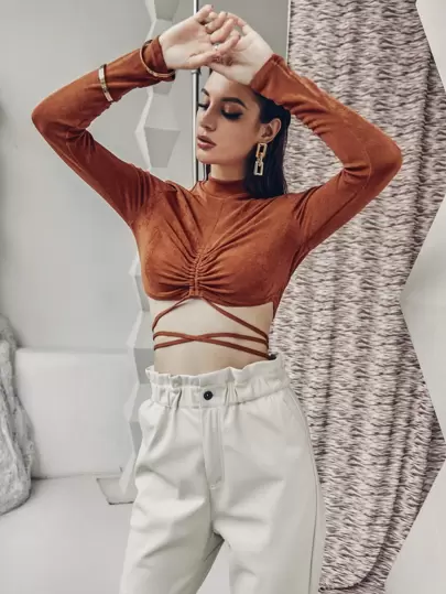 Chiquease Drawstring Lace Up Knot Back Tee