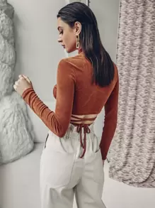 Chiquease Camiseta con cordón con nudo trasero - Óxido marrón - Ver 2