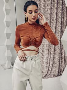 Chiquease Camiseta con cordón con nudo trasero - Óxido marrón - Ver 3