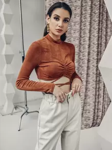 Chiquease Camiseta con cordón con nudo trasero - Óxido marrón - Ver 4