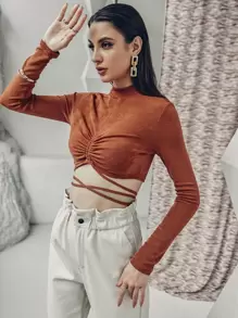 Chiquease Camiseta con cordón con nudo trasero - Óxido marrón - Ver 5